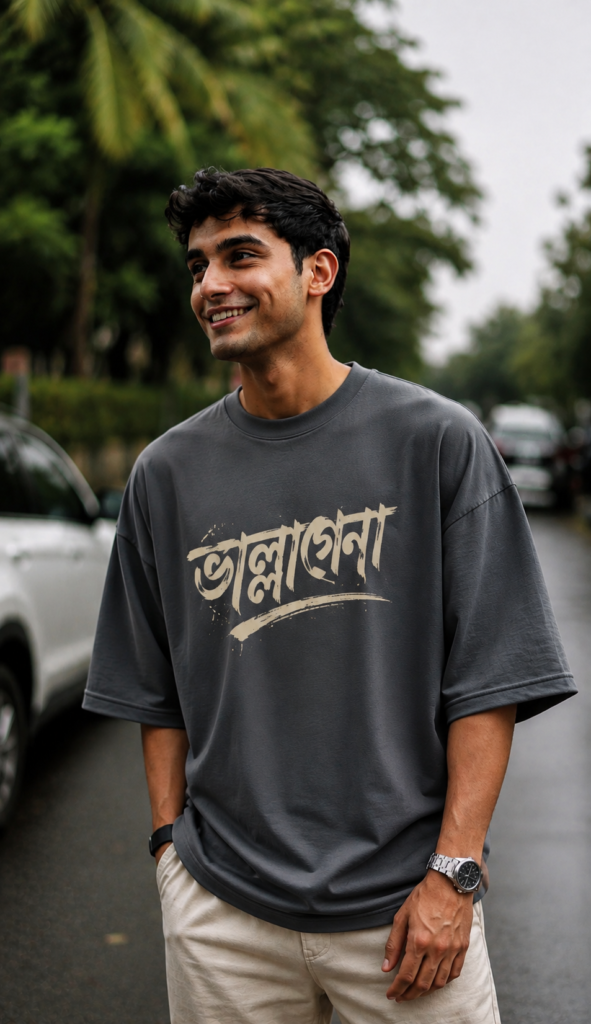 Bhalobasha Drop Shoulder Tee, Charcoal